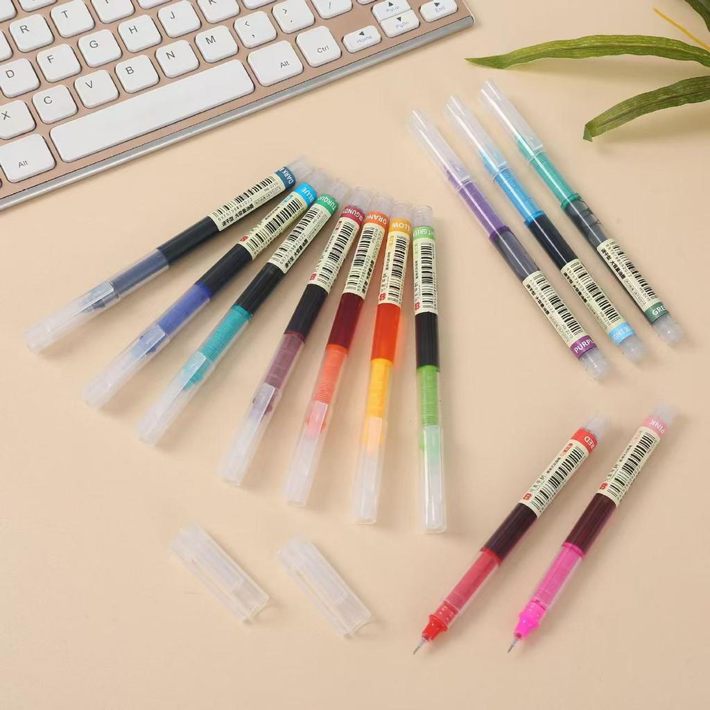 12-Color Quick-Dry Needle Tip Liquid Rollerball Pen Set with Large Capacity