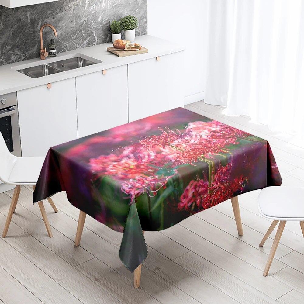 Colorful Flower Tablecloth Natural Scenery Anti-Stain Waterproof Rectangular Kitchen Dining Table Home Decoration