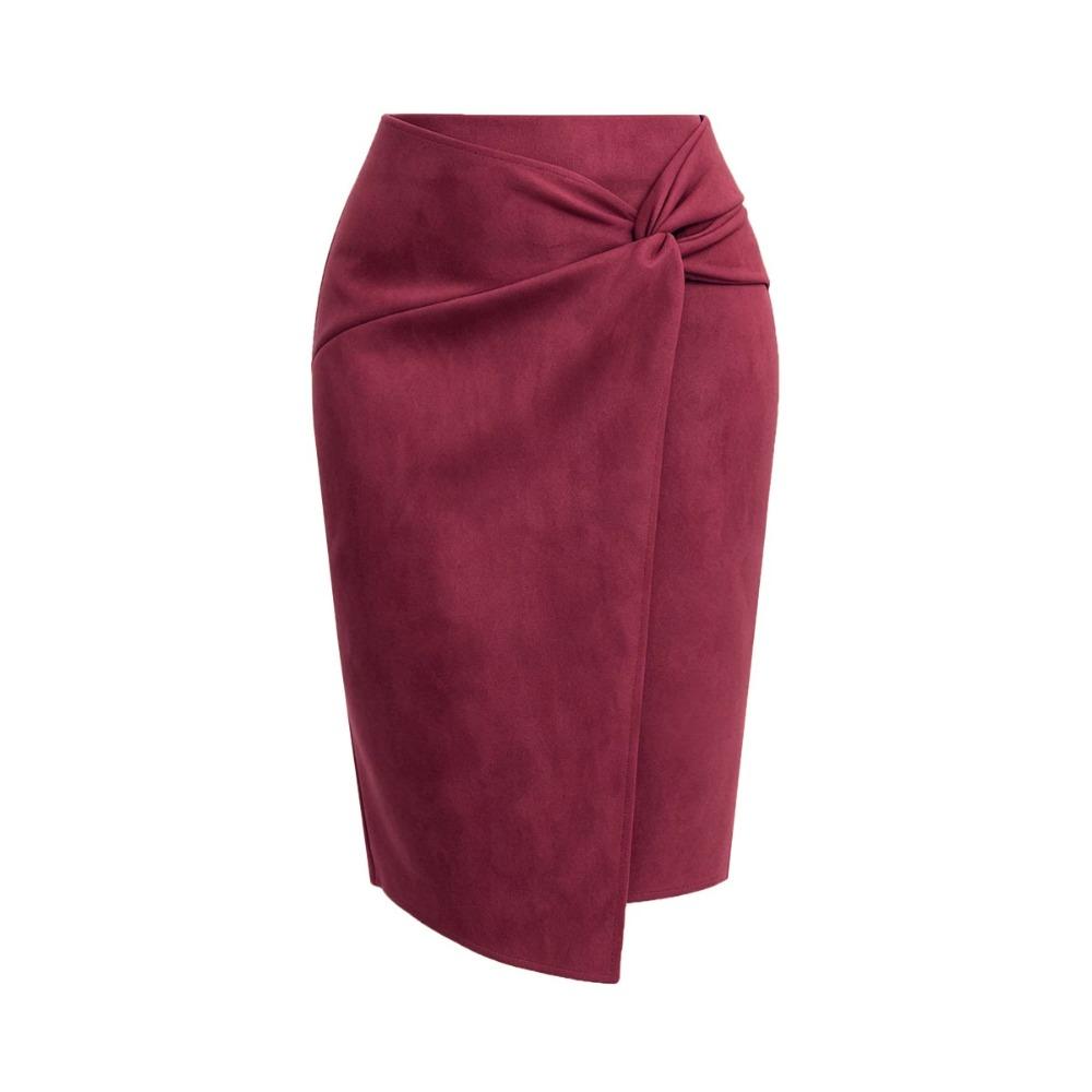 Women's Solid Color Irregular Suede Zipper Skirt High Waisted Buckle Wrapped Hip Twisted Elastic Knot Short Skirt Middle Skirt