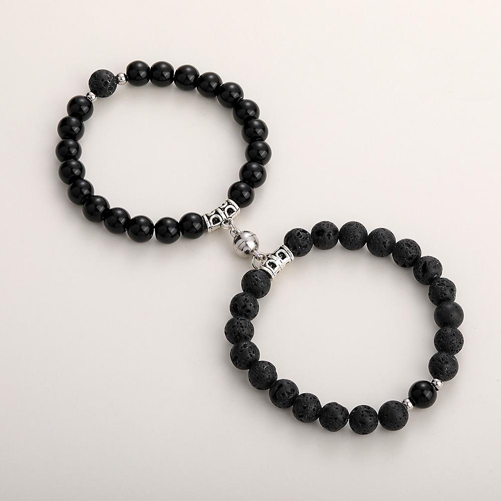 Heart Magnetic Couple Bracelet: Natural Stone, White Pine, and Tiger Eye Beaded Jewelry for Women