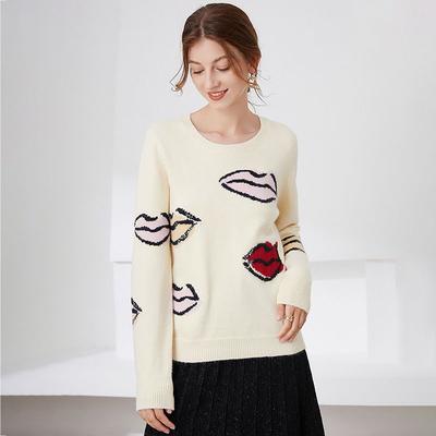 Women's Crew Neck Sweater Autumn Winter Thick Loose Printed Sweater Soft and Comfortable Knit Pullover Sweater