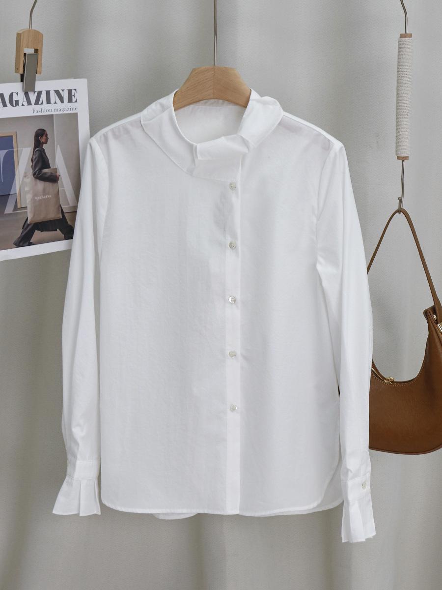 Белая облегающая рубашка с кружевным воротником – Весенний многослойный топ Small