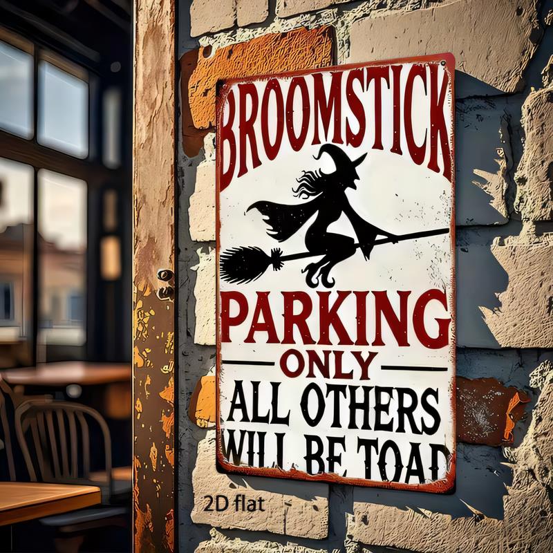 Tin Sign Broomstick Parking Only All Others Will Be Toaded Vintage Witch Wall Plaque  Retro Metal Decor for Halloween Party Bar