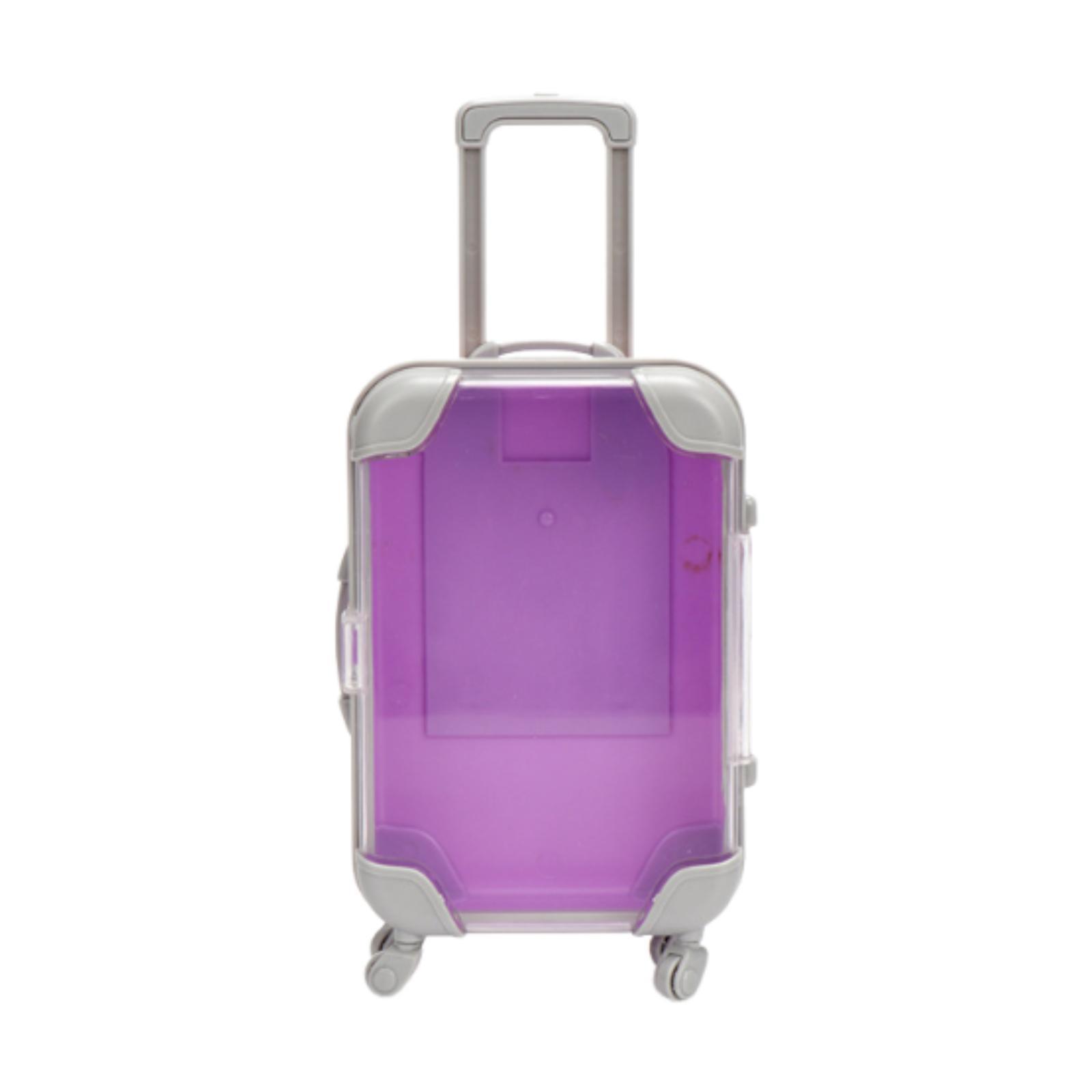 

Mini Suitcase Transparent with Rotating Wheels and Handle Organizer Dollhouse Accessories for Children Toy Makeup Gifts Playset фіолетовий