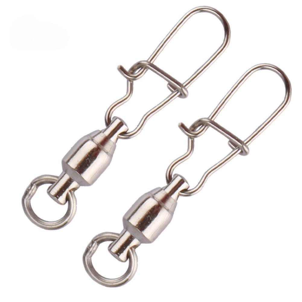 10Pcs Stainless Steel Fishing Connector Bearing Rolling Swivel with Snap Pins