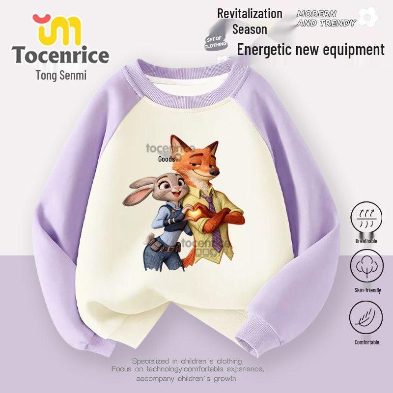Zootopia Girls' Raglan Sleeve Sweatshirt - Trendy Autumn/Winter Loose Fit Round Neck Top for Kids