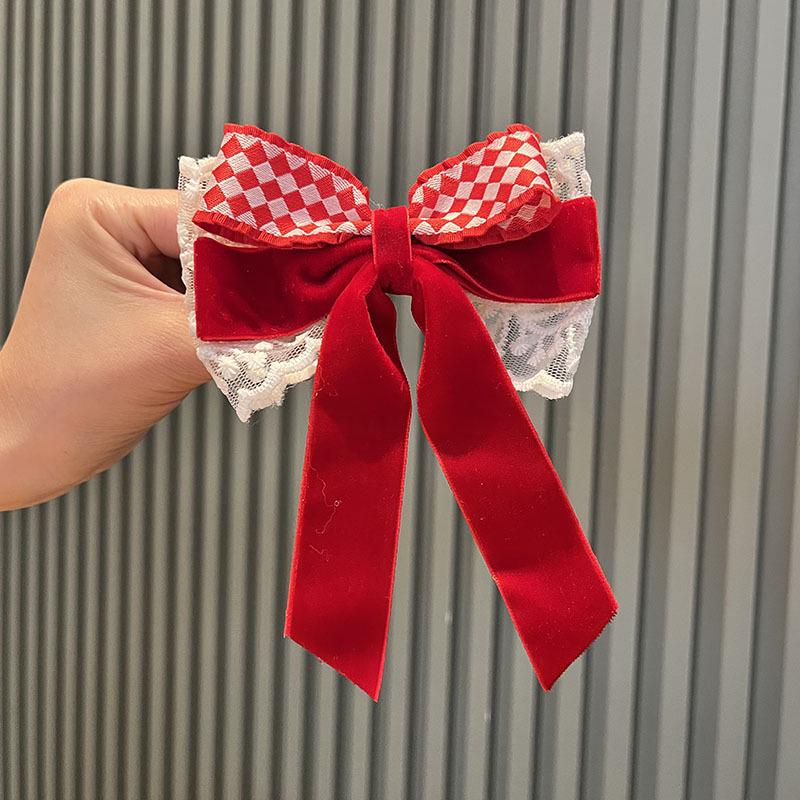 

Детские красные заколки для волос с кисточками-бантиками - Новогодний аксессуар для маленьких девочек