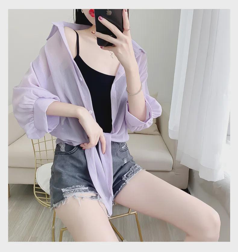 Chiffon Transparent Tulle Sunscreen Shirt - Women's Summer Shawl Tie-Up Short Casual Top