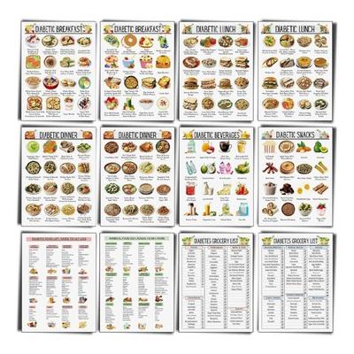 12Pcs Diabetes Food List Chart & Meal Planner for Diabetics Diabetes Diet Plan Sheet Diabetes Dietary Reference Chart