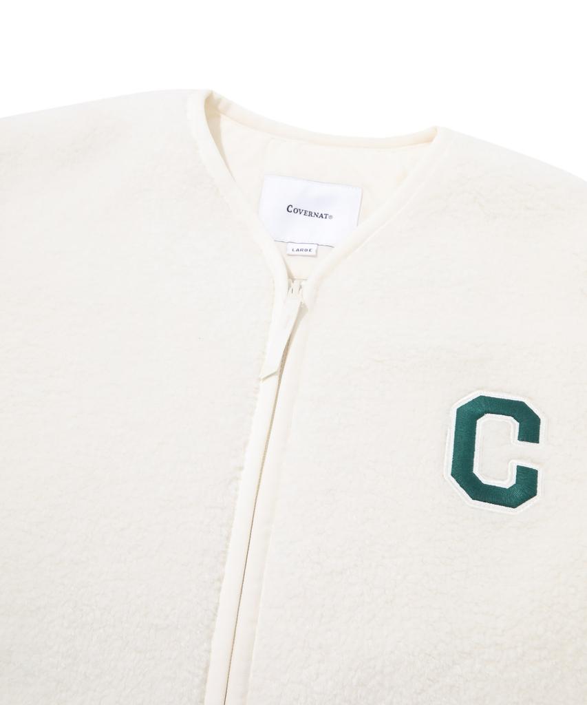 COVERNAT C Logo Collarless Sherpa Jacket Ivory