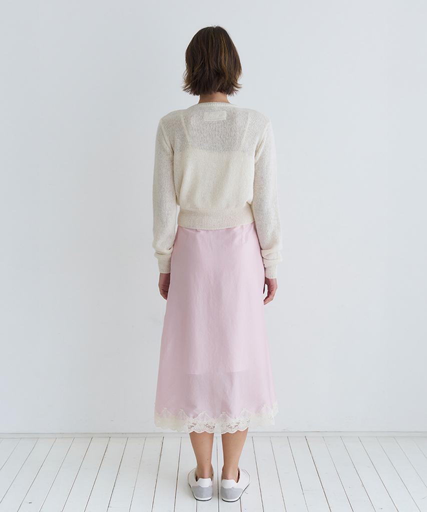 VEM.VER Lace Trim Satin Midi Skirt_Pink