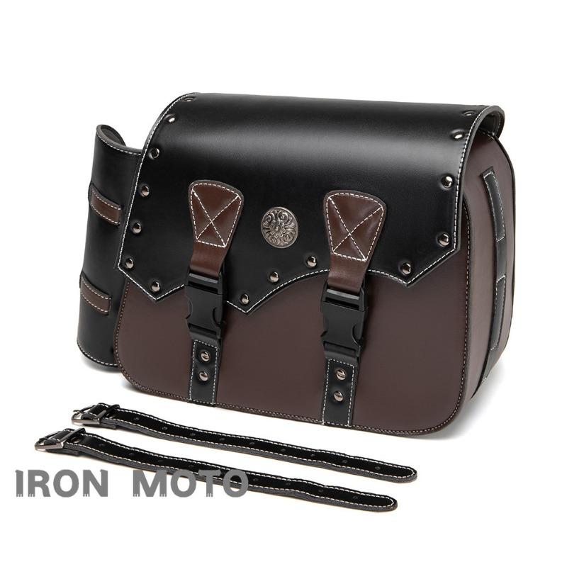 A Pair Motorcycle Saddlebags Retro Brown PU Leather Throwover Saddlebags Side Bag Motorcyclist Saddle Bag Motobike Accessories