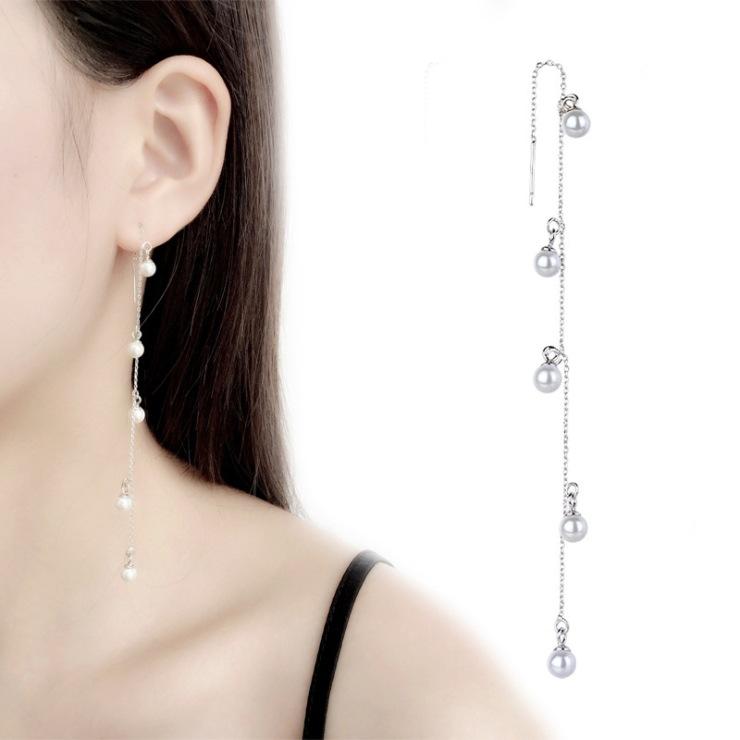 

Нишевый дизайн серьги-пусеты с темпераментом серебряная игла простые серьги с бахромой и цирконом женские серьги универсальные длинные серьги аксессуары