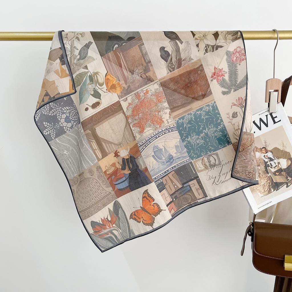 Literature And Art Blended Mulberry Silk Small Square Scarf Summer Versatile Multi-Functional Decorative Bag Head Headband High-End Scarf