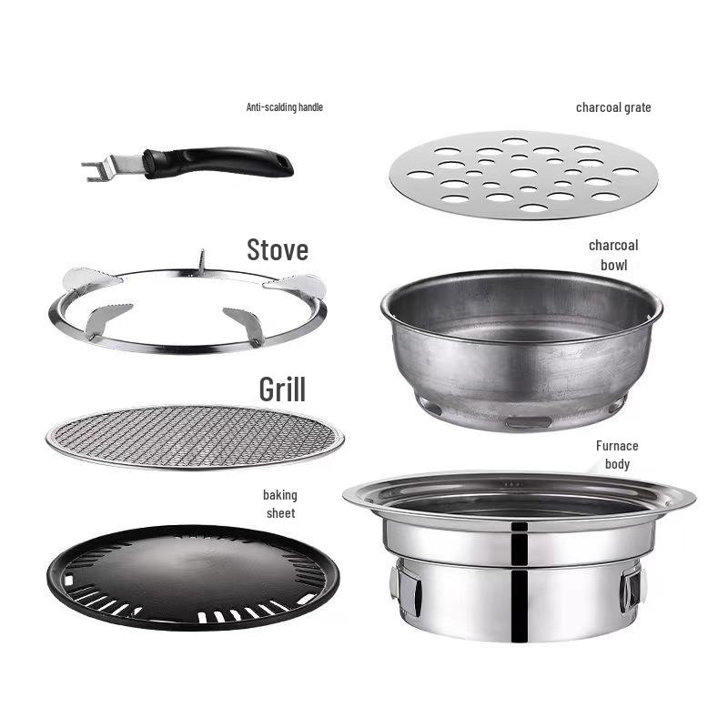Smokeless Charcoal Grill Set with Tea-Boiling Feature, Ideal for Outdoor and Household Use.