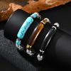 Trendy Natural Tiger Eye Stone Turquoise Bracelet for Men, Stainless Steel Adjustable Wristband, Punk Fashion Jewelry Gift