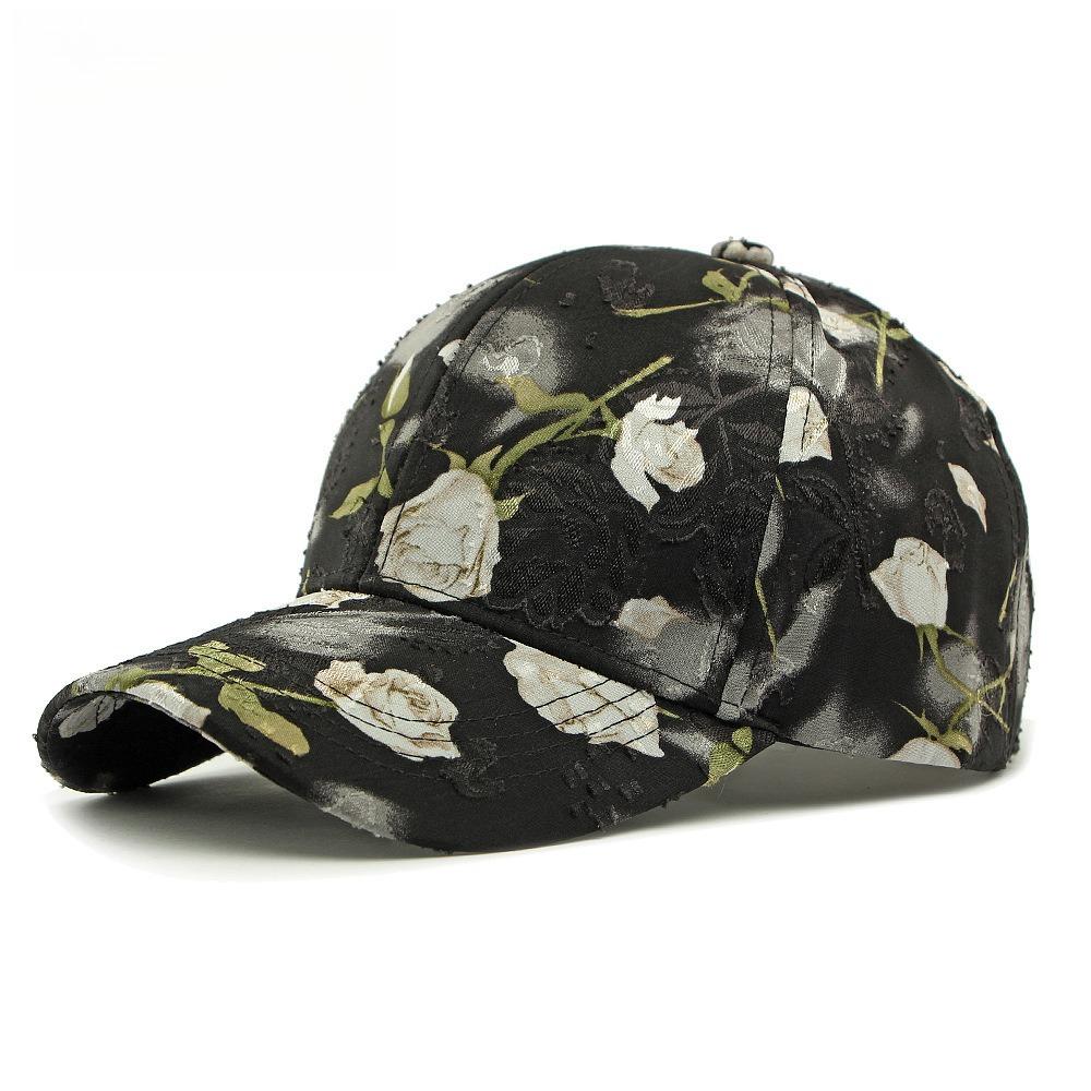 Women s Retro Distressed Floral Print Baseball Cap Structured Gothic Rose Pattern Sun Protection Peaked Cap Adjustable