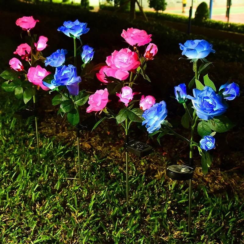 5 Head LED Solar Simulation Rose Flower Solar LED Light Garden Yard Lawn Night Lamp Landscape Garden Home Christmas Decoration Flowers