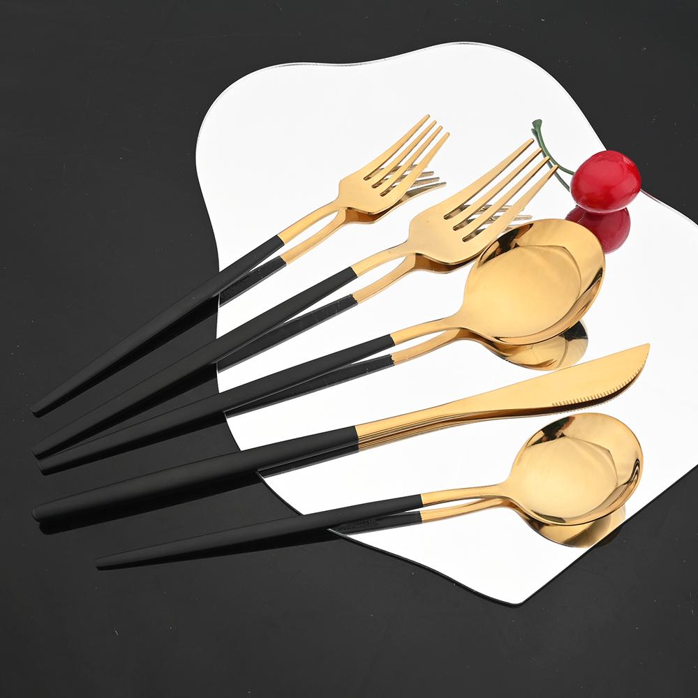 20Pcs Gold Dinnerware Set Stainless Steel Cutlery Set Mirror Silverware Knife Dessert Fork Spoon Tableware Flatware Set