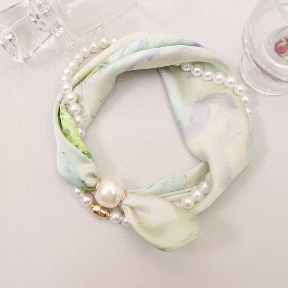 Floral Print Magnetic Pearl Buckle Silk Bandana Polyester Neck Scarf Square Silk Scarf Travel Style A