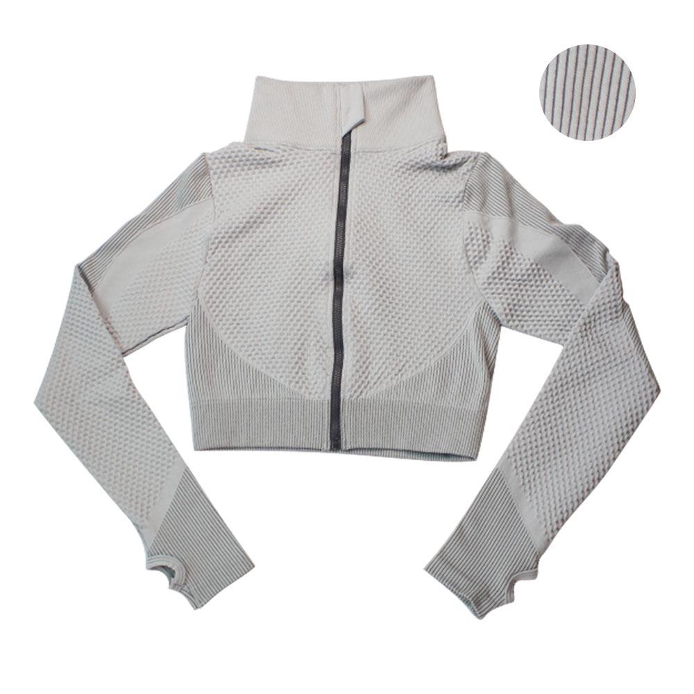Women's Striped Long Sleeve Yoga Suit - Quick Dry Colorblock Jacket & Crop Top