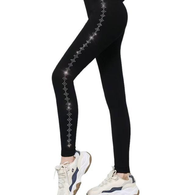 Seitliche heiße Diamanten, große Größe, Leggings für Damen, nahtlose Pull-Up-Hose, integrierte Hose, Oberbekleidung, warm und Fleece-Basis, Neun-Punkte