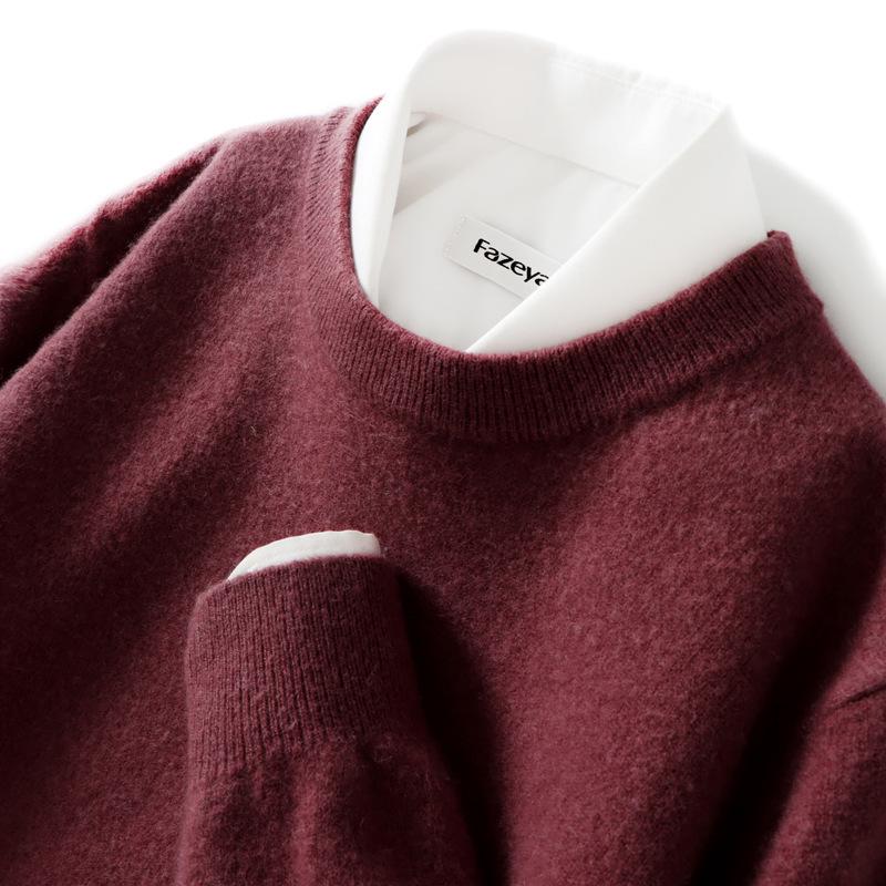 Men's Pure Wool Loose Fit Sweater: Casual & Formal Round Neck for Autumn/Winter