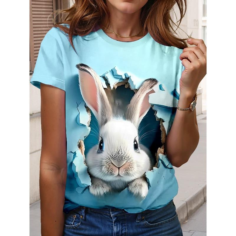 Fashion Summer Easter Bunny 3D Printed T-Shirt Women Street Casual Harajuku T-Shirt Women's Crew Neck T-Shirt Tops Clothing