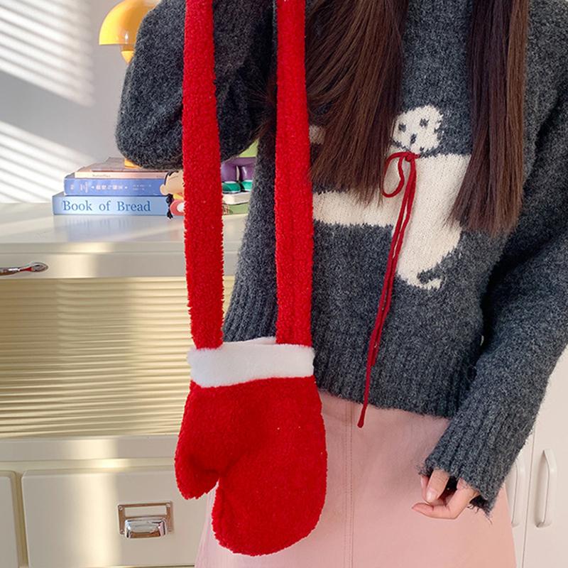 New Year Christmas Shoulder Bag Large Capacity Irregular Red Plush Bag Gifts Party Props Glove Crossbody Bag
