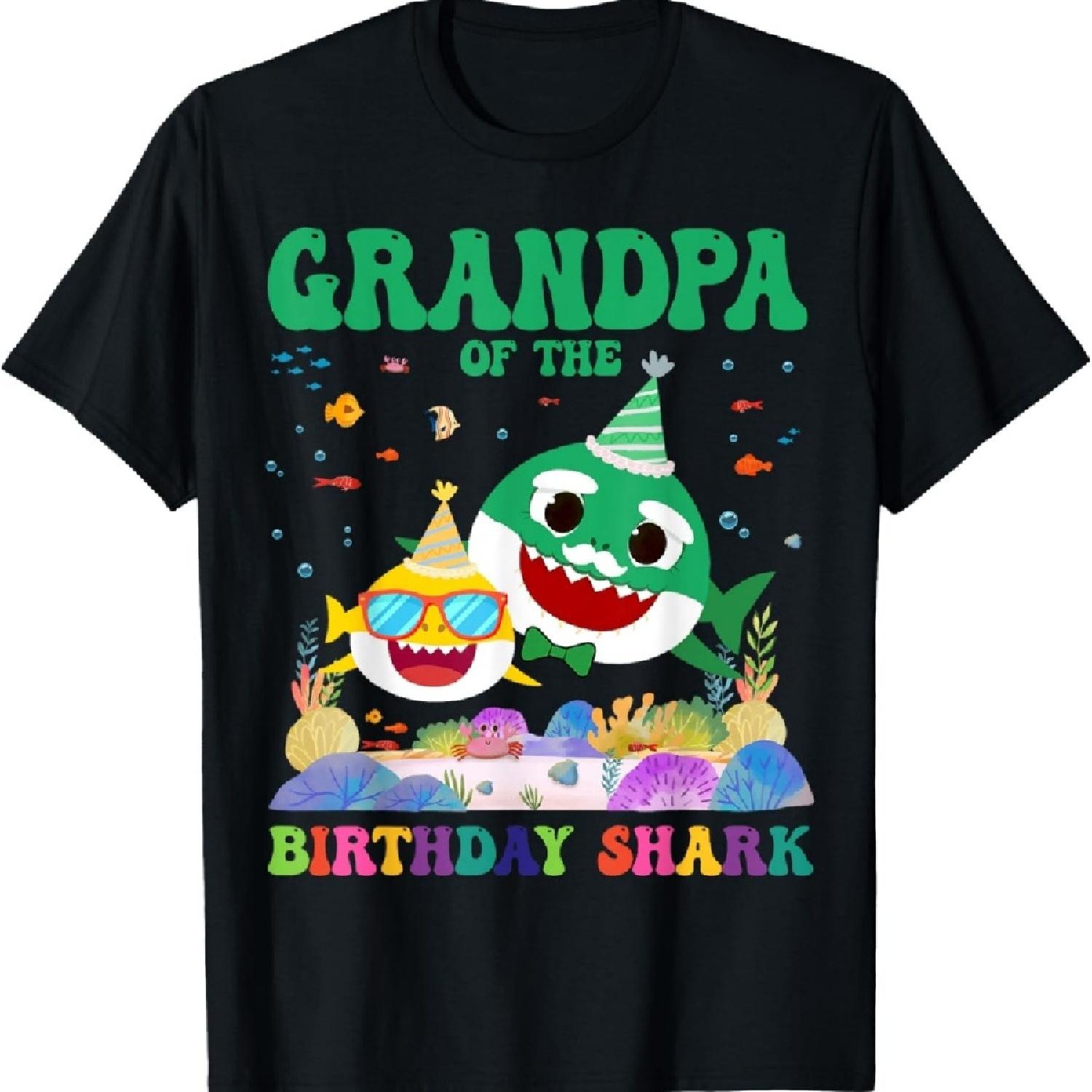 

Funny Grandpa Of The Birthday Shark Kid Family Bday Matching T-Shirt XXXXXL чёрный