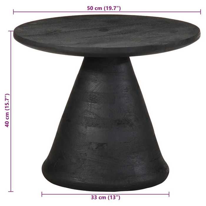 VidaXL Table d'appoint noir Ø50x40 cm bois de manguier massif, bout de canapé, table d'appoint de canapé, table de lampe, 4017535