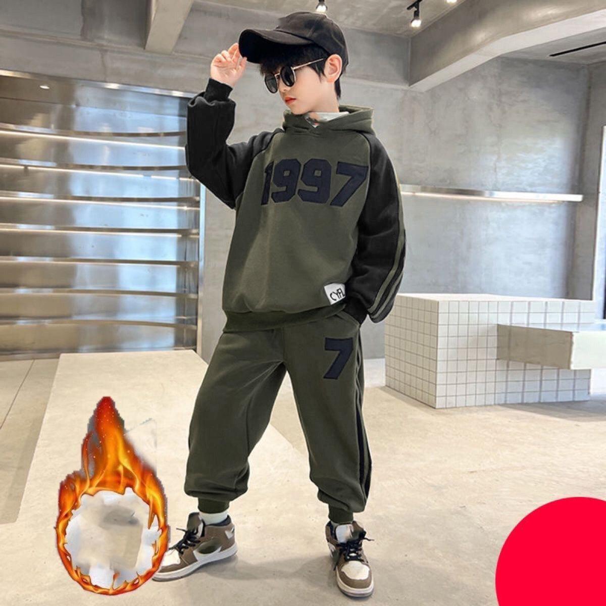 

Зимний Осенний Набор Одежды для Мальчиков Вельветовая Толстовка с Капюшоном Брюки Спортивные Костюмы Детский Костюм Дети 110cm