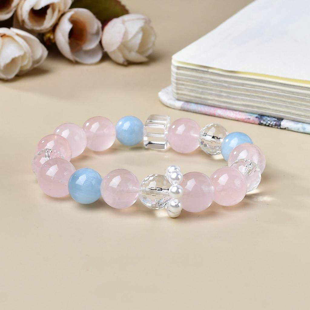Natural Crystal Powder Crystal Aquamarine Bracelet Ethnic Style Literary and Artistic Scenic Spot Merchandise Bracelet Live Broadcast Popular Source