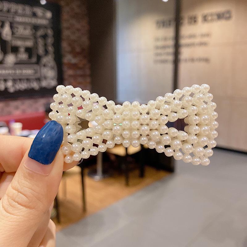 

Корейская шпилька для волос со стразами и жемчугом для женщин: Элегантная боковая заколка для челки 15#Pearl Bow Hollow