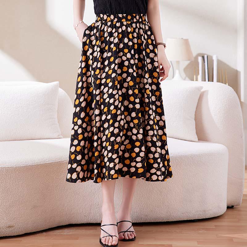 Damen Chiffon Blumen A-Linien Rock - Stilvoller Sommer Elastischer Bund Überwurf