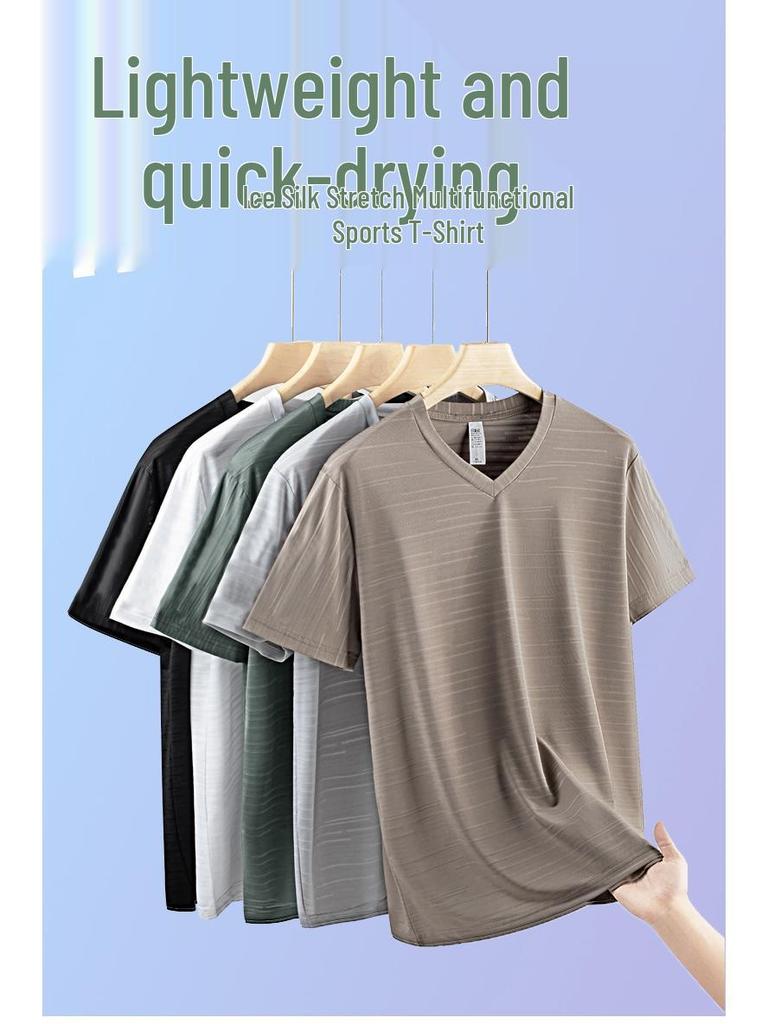 Pánské nadměrné tričko s výstřihem do V a krátkým rukávem slim fit – Letní trend mladé módy