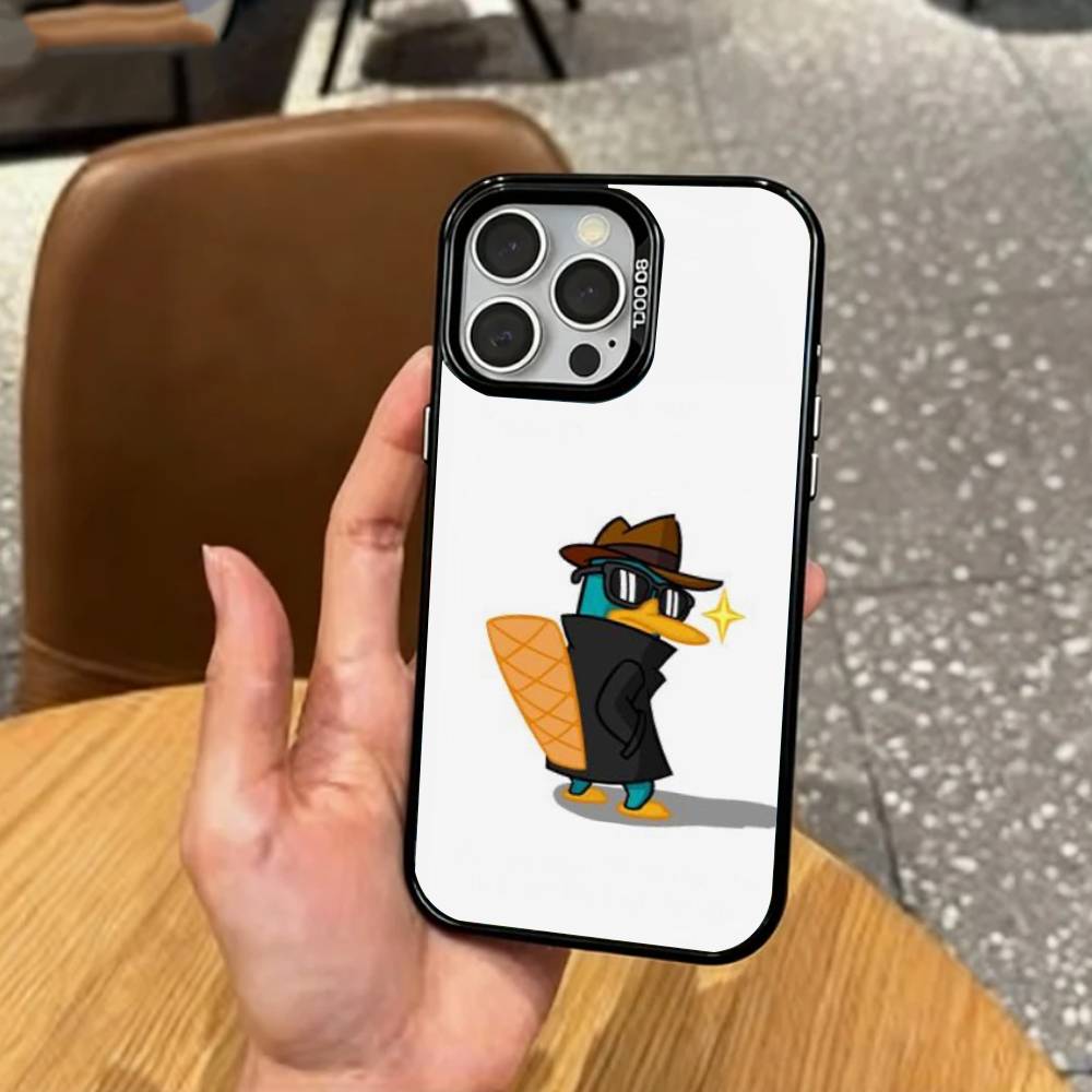 cute Cartoon P-Perry The P-Platypus   Phone Case For iPhone17,16,15,14,13,12,11 Plus,Pro Max Colored Silver Plated Inside Cover