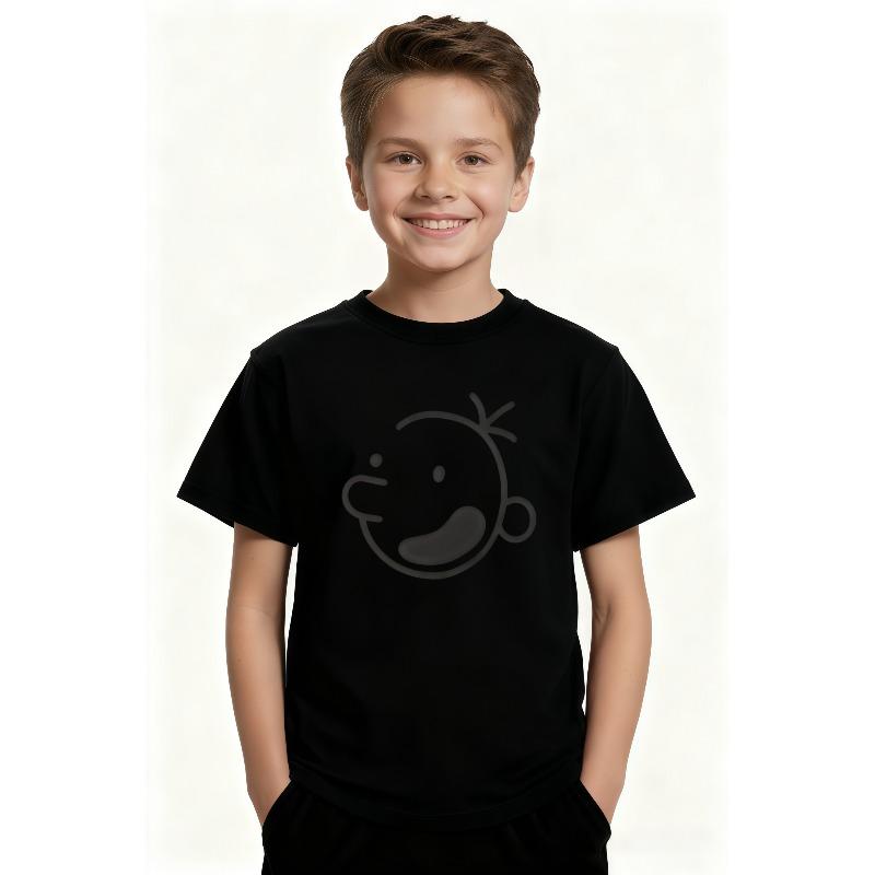 

European sizes Summer Boys Fashion Short-Sleeve T-Shirt, Soft And Comfortable, with Cute Kids Diary Print, Casual And Versatile for Outdoor Wear 164cm чорний