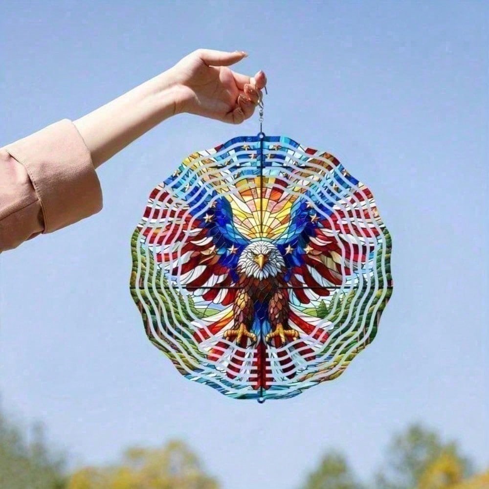 2D Spinning Metal Eagle American Flag Wind Spinner Patriotic Yard Garden Outdoor Decoration Gift