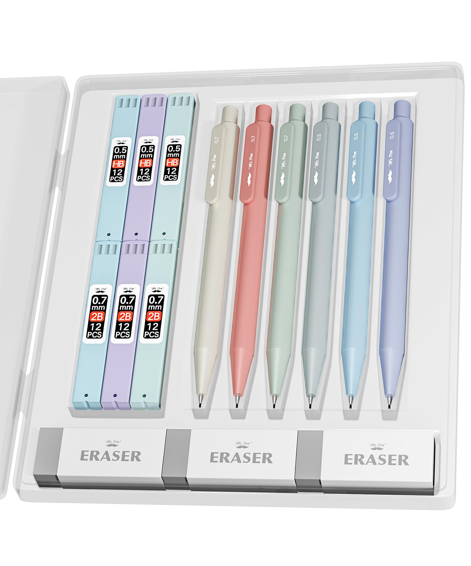 

Mr. Pen Pastel Mechanical Pencil Set, Aesthetic Cute Pencils with Lead Refills & Erasers, 6-Pack, 0.5mm & 0.7mm, Student & Office Supplies