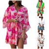Printed V Neck Dress Women 3 4 Sleeve Elastic Waist Loose Unpositioned Dress