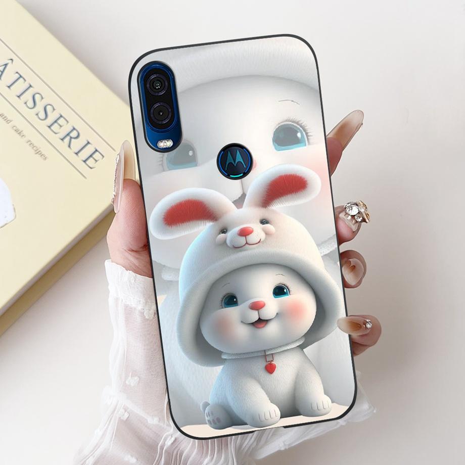 For Motorola One Vision One Macro Phone Case Motorola P50 Back Cover Soft Matte Silicone Slim Fundas Lovely Panda Rabbit Flower