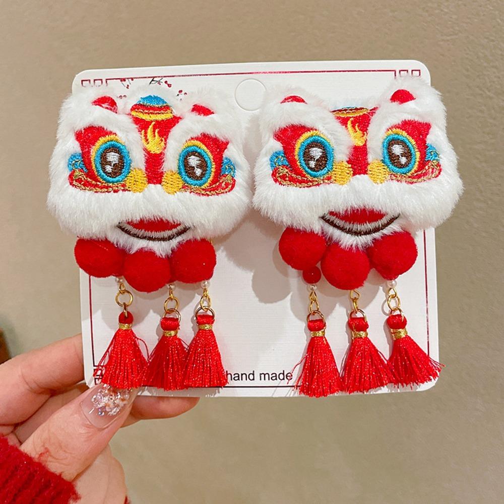 Plush Chinese New Year Headwear Tassel Ancient Style Hairpin Children Red Bow Hairpin  Children