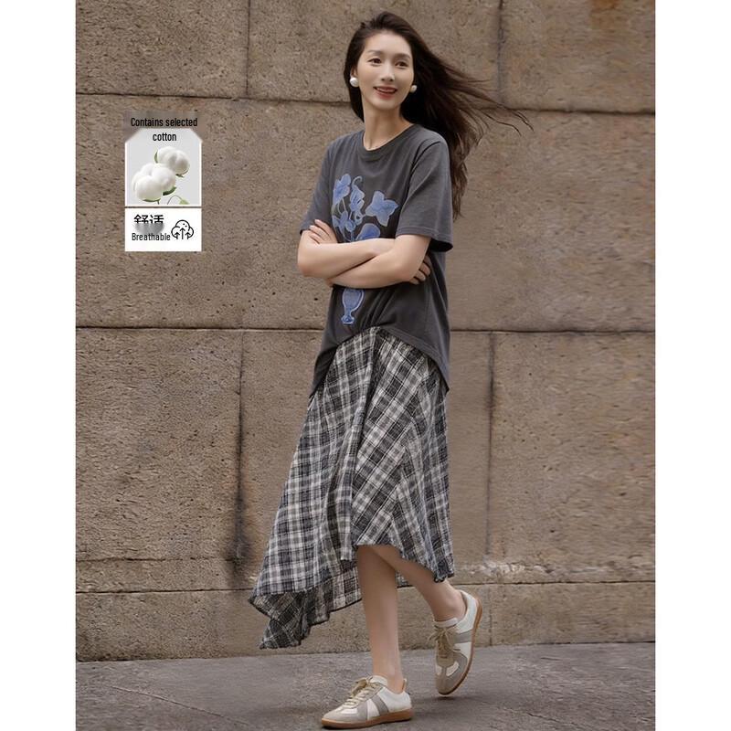 Demana Cloud Cotton Summer Faux Two-Piece Printed A-Line Dress L