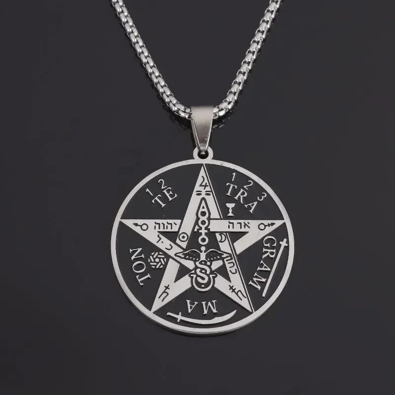 Sieben Engel Magischer Kreis Salomons Siegel Amulett Halskette Anhänger Herren Punk Retro Glücksbringer Schmuck
