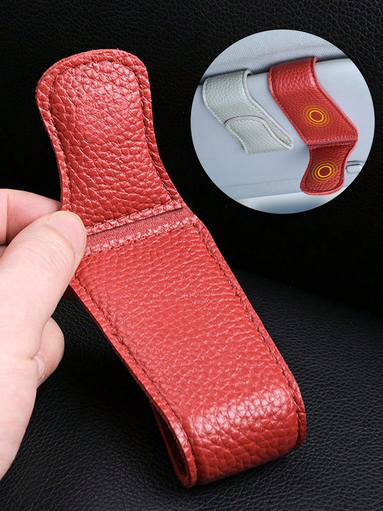 Car Sun Visor Glasses Clip, Magnetic Leather, One-Hand Operation, No-Damage Install, Fits All Vehicles, Eyeglass & Card Holder
