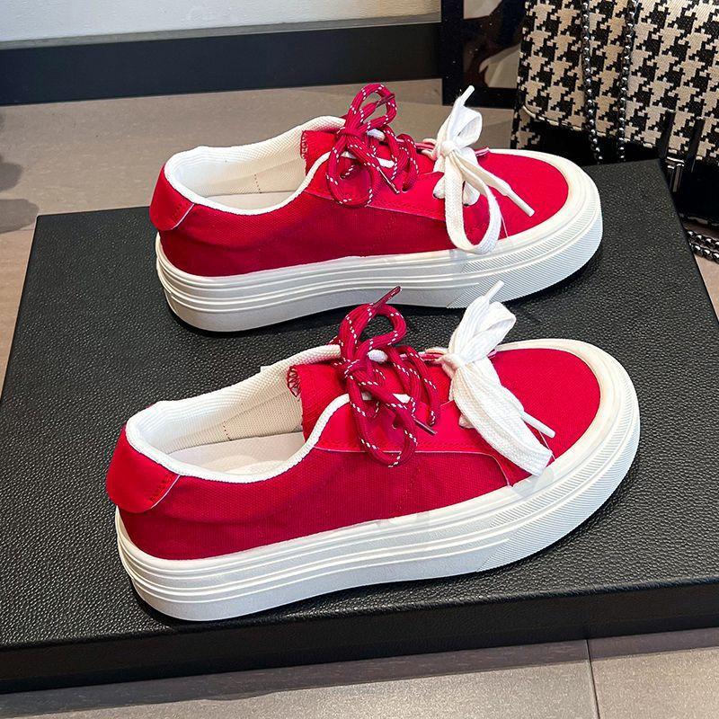 2025 New Black Canvas Shoes for Women's Autumn Korean Version of Students Platform Shoes Versatile Casual Campus Wind Shoes for Women