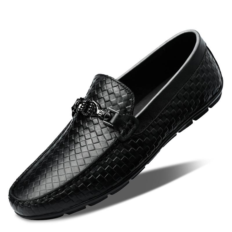 Men s Trendy Diamond Pattern Buckle Loafers - Top Layer Cowhide Breathable Shoes 45 чёрный