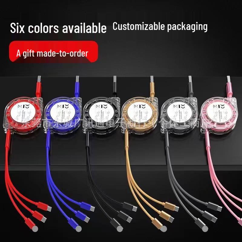 Crystal Gift 3-in-1 Retractable Charging Cable for Android & Apple Bare Cable - Crystal Retractable Three-in-One синий