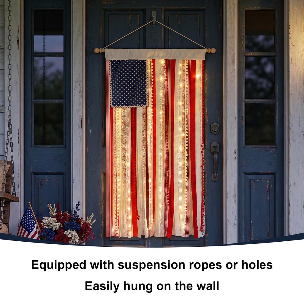 50x26 Inch American Flag Banner with Tassel and Suspension Rope Lighted Rag for Anniversary Celebration Indoor Outdoor Decor